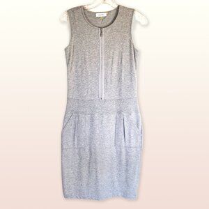 Calvin Klein Heather Gray Sleeveless Jersey Knit Dress Zip Front Side Pockets S
